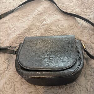 Tory Burch Black Pebbled Leather Flap Crossbody